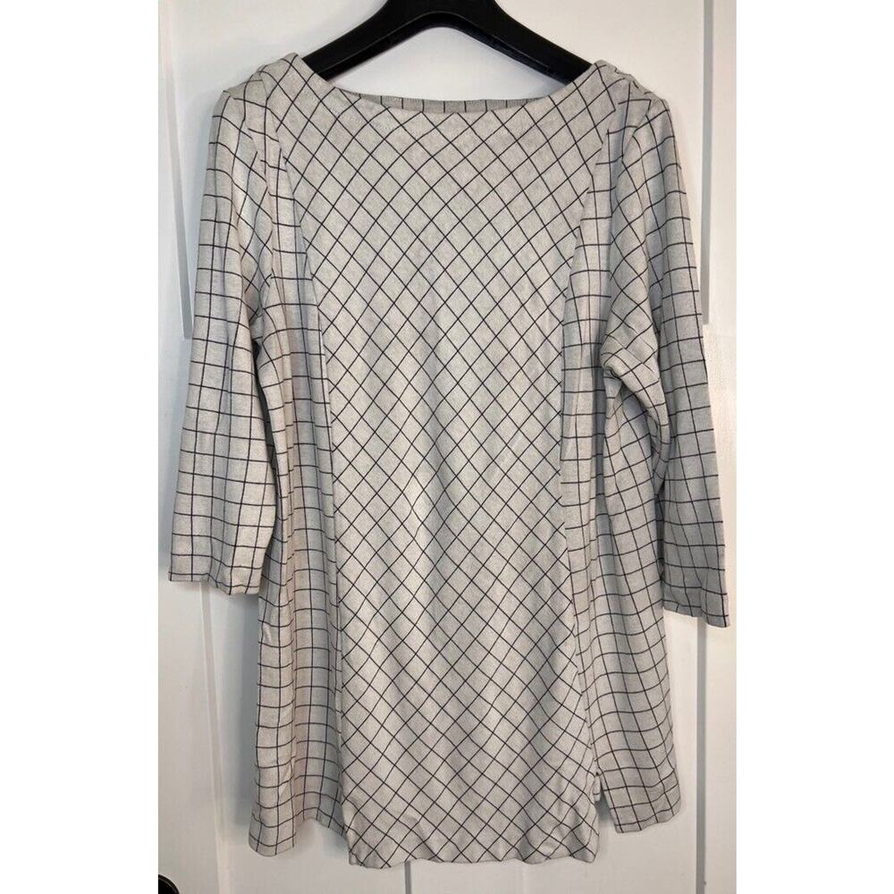 J. Jill Ponte Tunic Top Blouse LARGE White Black Windowpane 3/4 Sleeve Knit